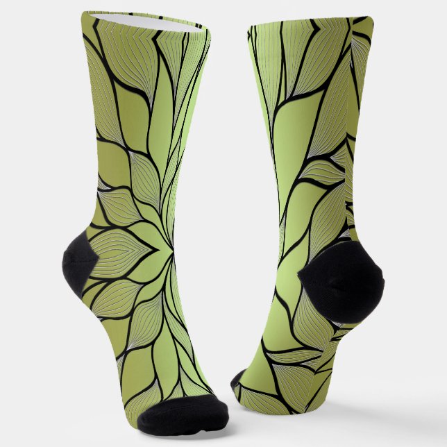 Olive Green Creative Leave Pattern  Socks (Angled)
