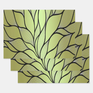 Olive Green Creative Leave Pattern Wrapping Paper Sheets