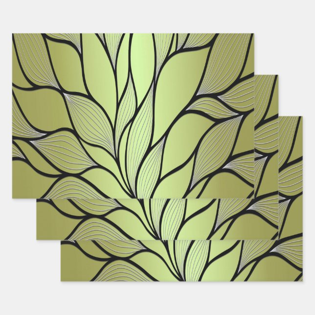 Olive Green Creative Leave Pattern  Wrapping Paper Sheets (Set)
