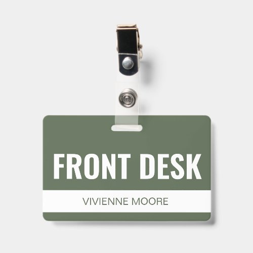 Olive Green Custom Hotel Front Desk Employee ID Badge