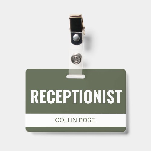 Olive Green Custom Hotel Receptionist Employee ID Badge