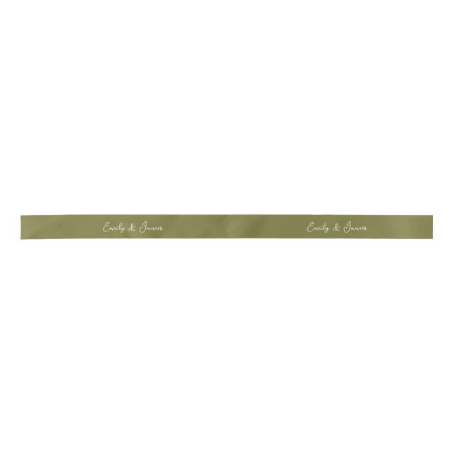 Olive Green Custom Name Wedding Ribbon (Front)