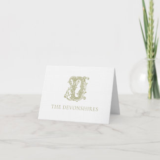 Olive Green "D" Monogram Thank You Card