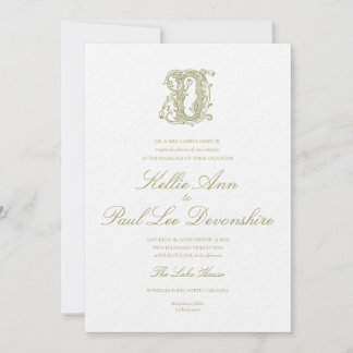Olive Green "D" Monogram Wedding Invitation