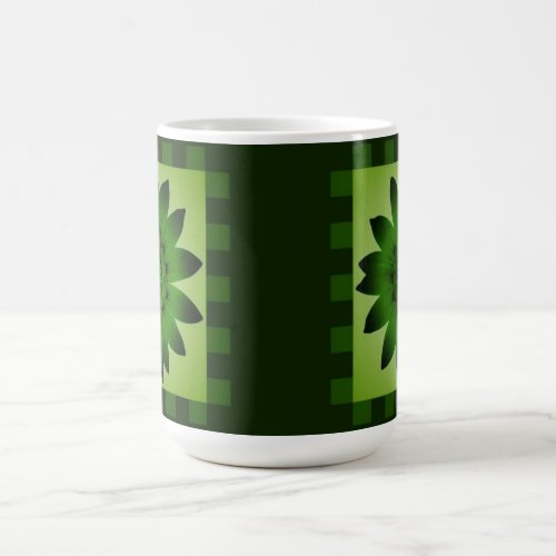 Olive Green Daisy Flower Pattern Stripes _ Mug