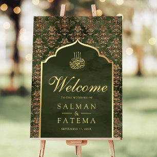 Olive Green Damask Muslim Wedding Welcome Sign