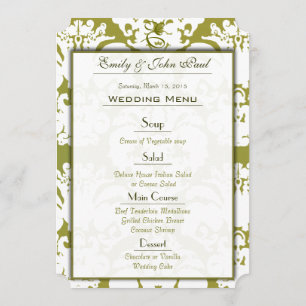 Olive Green Damask Wedding Program