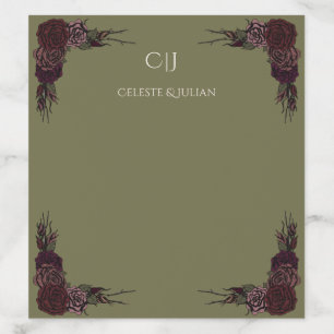 Olive Green Dark Roses Initials Wedding Envelope Liner
