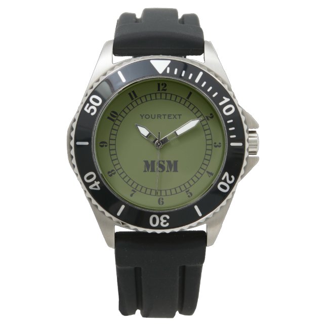 Olive Green Decor Easily Personalize This Watch (Front)