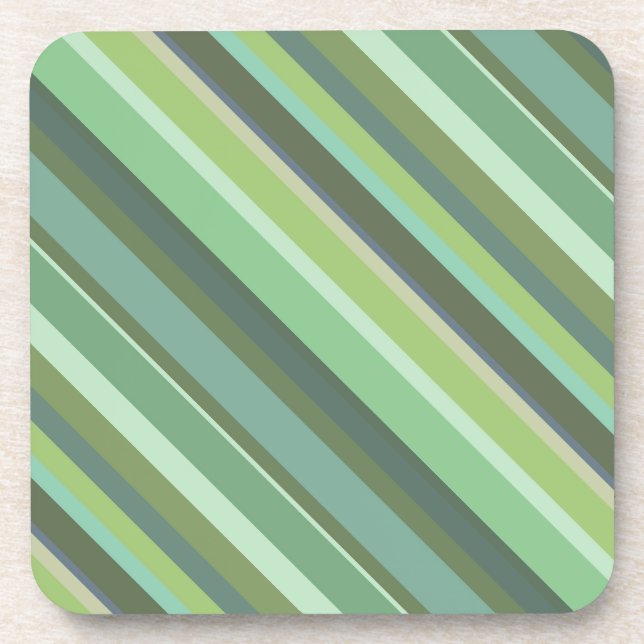 Olive green diagonal stripes drink coaster (Front)