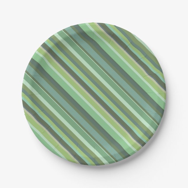 Olive green diagonal stripes paper plates (Front)