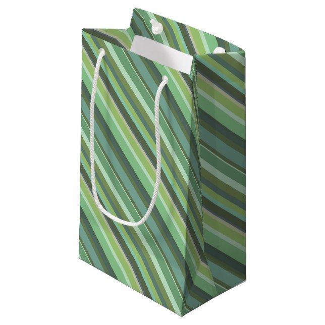Olive green diagonal stripes small gift bag (Front Angled)