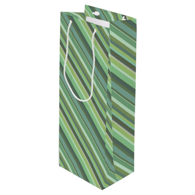 Olive green diagonal stripes wine gift bag (Front Angled)