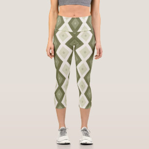 Olive green diamond pattern capri leggings