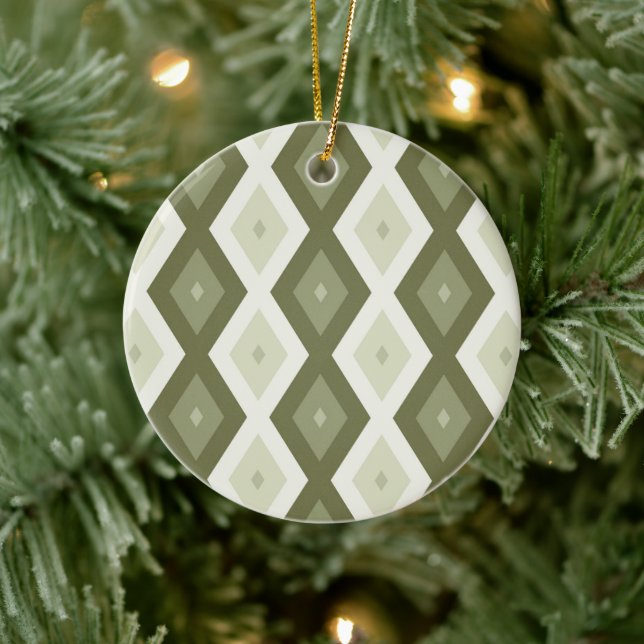 Olive green diamond pattern ceramic ornament (Tree)