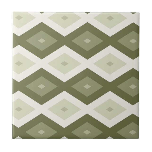 Olive green diamond pattern ceramic tile (Front)