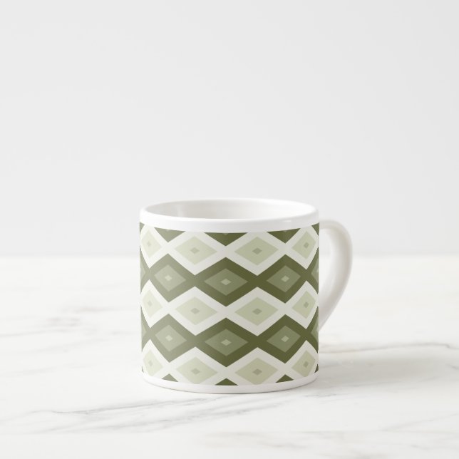 Olive green diamond pattern espresso cup (Front Right)