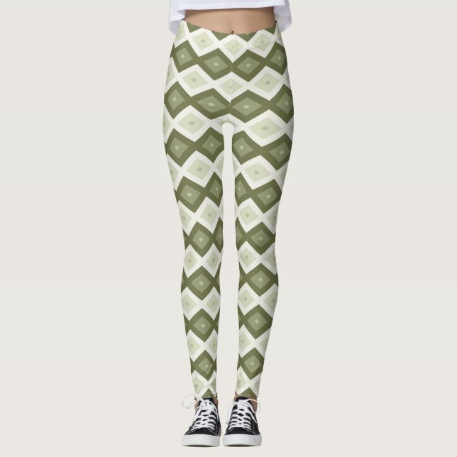 Olive green diamond pattern leggings (Front)