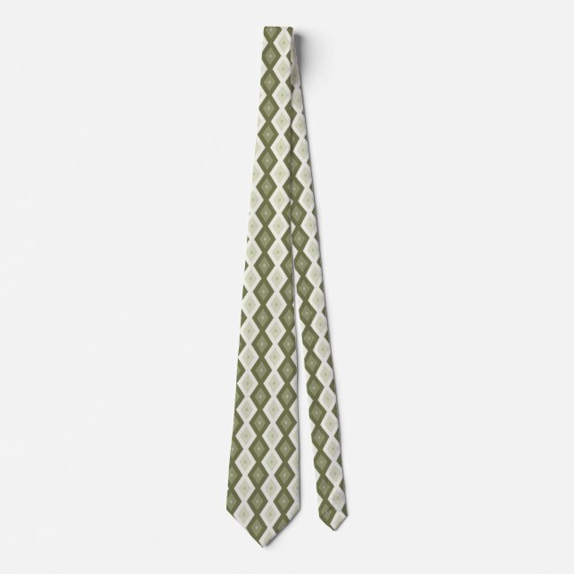 Olive green diamond pattern neck tie (Front)