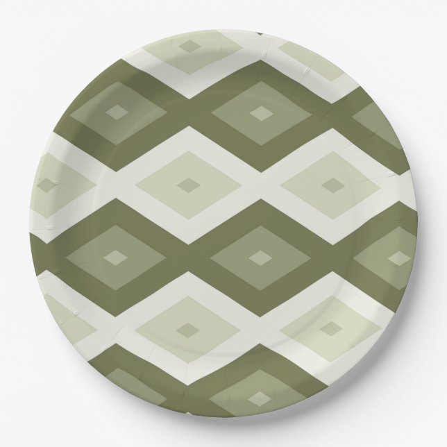 Olive green diamond pattern paper plates (Front)