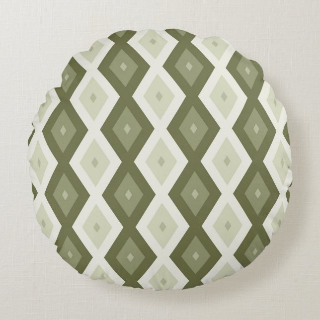 Olive green diamond pattern round pillow (Front)