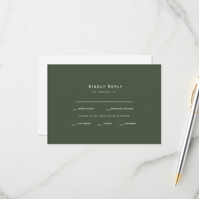 Olive Green Dinner Options RSVP Card (Front/Back In Situ)