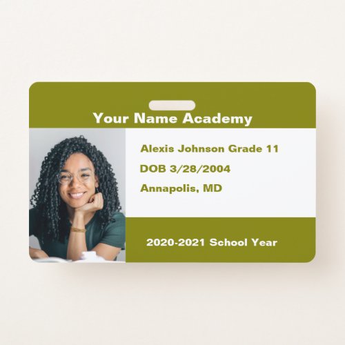 Olive Green Do It Yourself Custom Homeschool Photo Badge