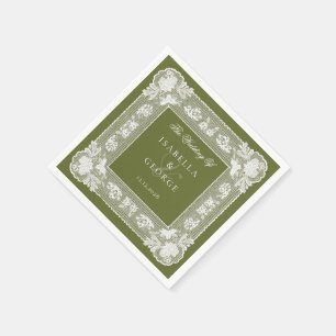 Olive Green Doily Vintage Lace Modern Wedding Napkins