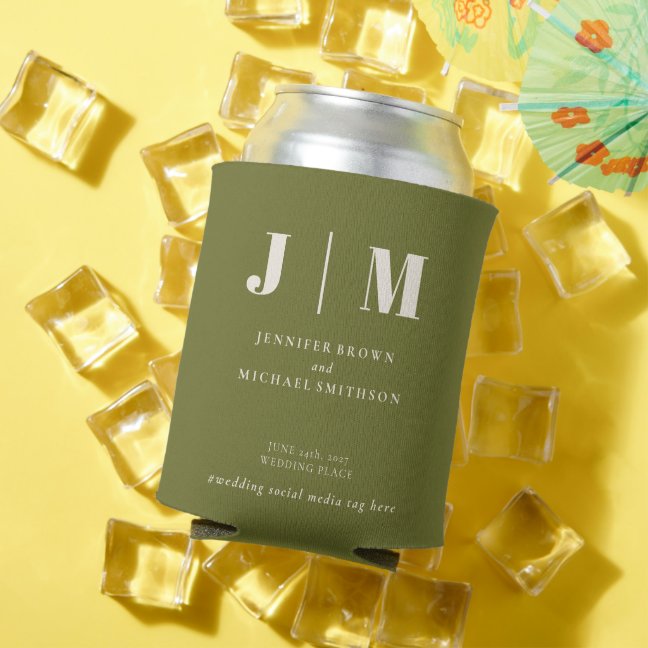 Olive Green Drink Wedding Can Cooler