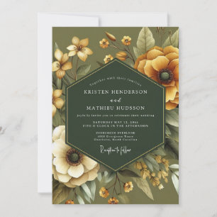 Olive Green Earthy Floral Wedding Invitation