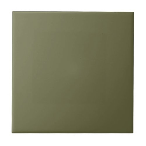 Olive Green Earthy Solid Color Print Ceramic Tile