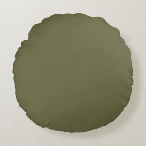 Olive Green Earthy Solid Color Print Round Pillow