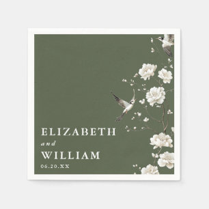 Olive Green Elegant Chinoiserie Floral Wedding Napkins