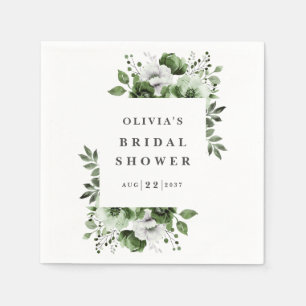 Olive Green Elegant Country Floral Bridal Shower Napkins