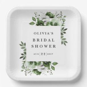 Olive Green Elegant Country Floral Bridal Shower Paper Plates