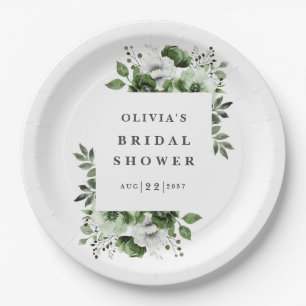 Olive Green Elegant Country Floral Bridal Shower Paper Plates