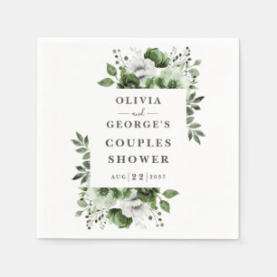 Olive Green Elegant Country Floral Couples Shower Napkins