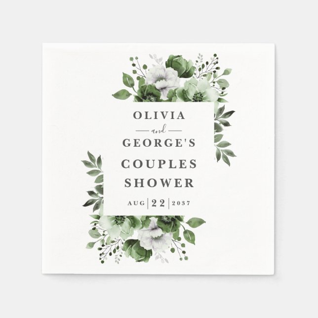 Olive Green Elegant Country Floral Couples Shower Napkins (Front)