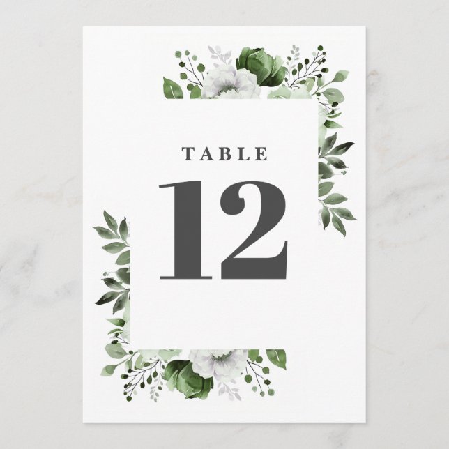Olive Green Elegant Country Floral Table Number (Front)