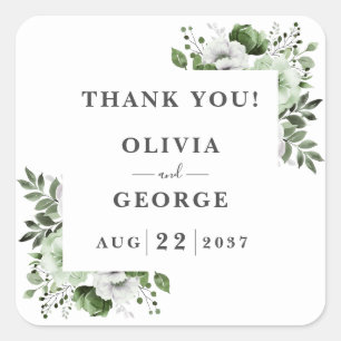 Olive Green Elegant Country Floral Wedding Favor Square Sticker