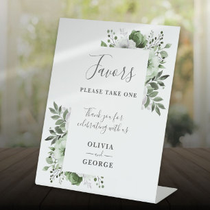Olive Green Elegant Country Floral Wedding Favors Pedestal Sign