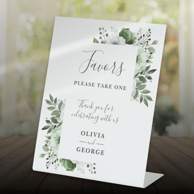 Olive Green Elegant Country Floral Wedding Favors Pedestal Sign (Olive Green Elegant Country Floral Wedding Favors Pedestal Sign)