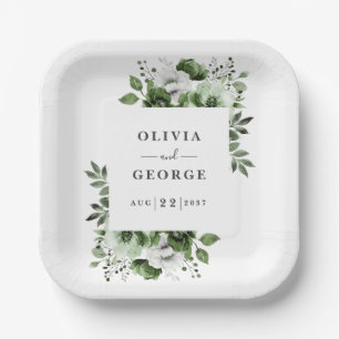 Olive Green Elegant Country Floral Wedding Paper Plates