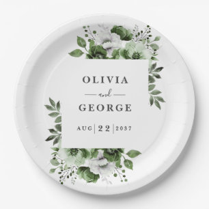 Olive Green Elegant Country Floral Wedding Paper Plates