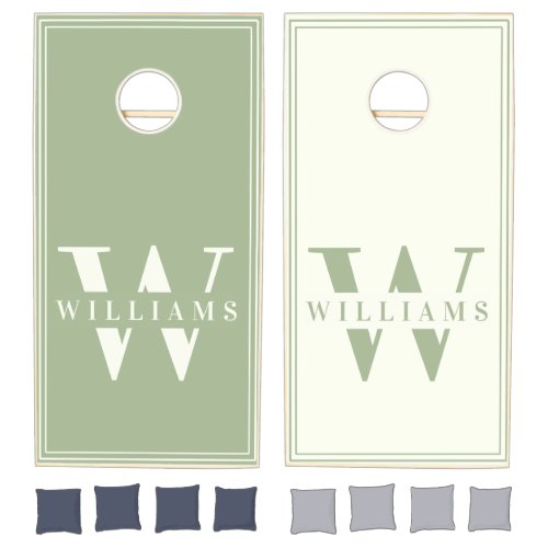 Olive Green Elegant Custom Monogram Name Cornhole Set