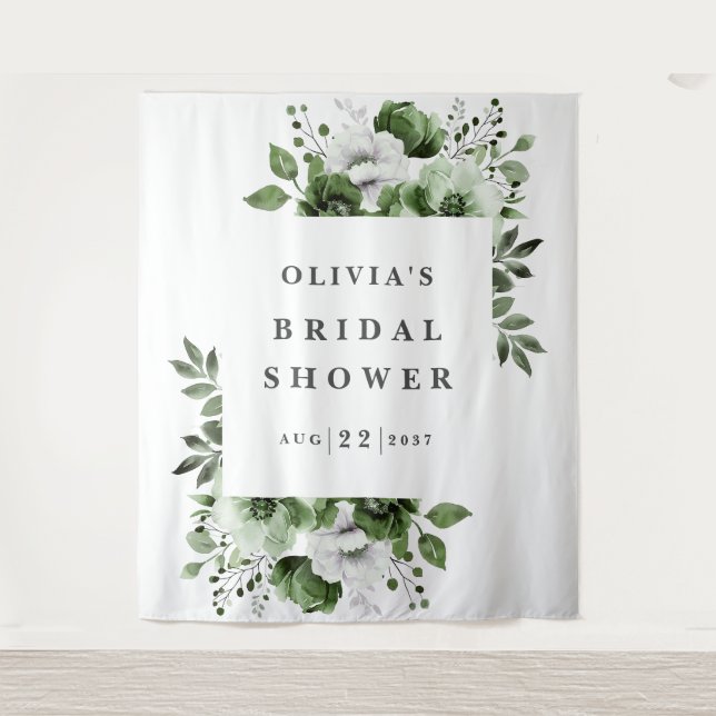 Olive Green Elegant Floral Bridal Shower Backdrop (Front)