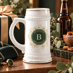 Olive Green Elegant Groomsmen Gift Beer Stein