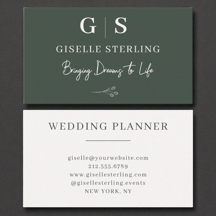 Olive Green Elegant Minimalist Monogram Business Card