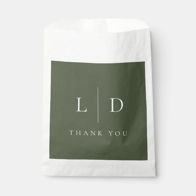 Olive Green Elegant Minimalist Monogram Wedding Favor Bag (Front)