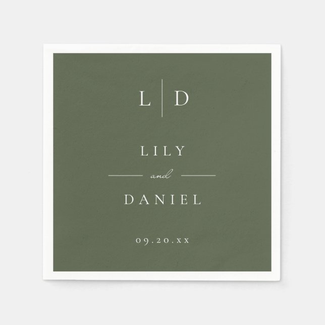 Olive Green Elegant Minimalist Monogram Wedding  Napkins (Front)